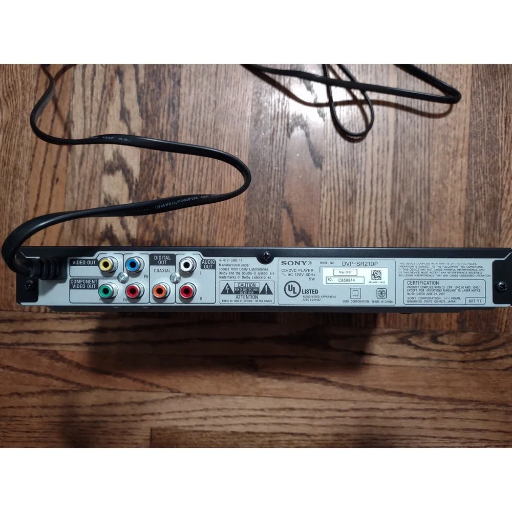 Sony DVP-SR210P Ultra Slim CD/DVD Player - Powers On / Ejects Includes Manual